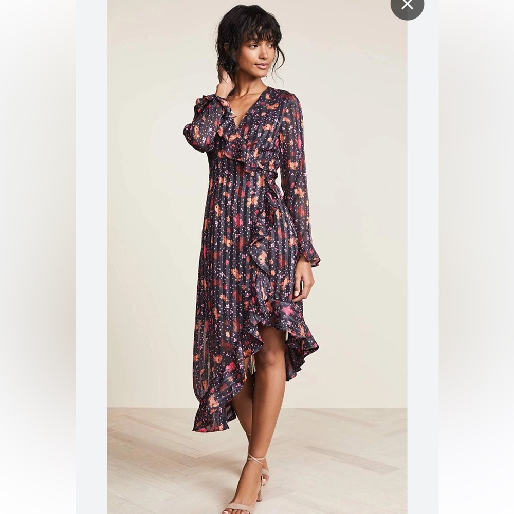 C/Meo Collective Significant Long Sleeve Asymmetrical Floral Wrap Dress XS
